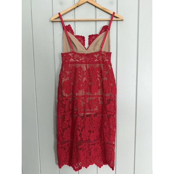 For Love & Lemons Gianna Midi Dress XS Red Lace Bodycon Adjustable Straps - Picture 4 of 7